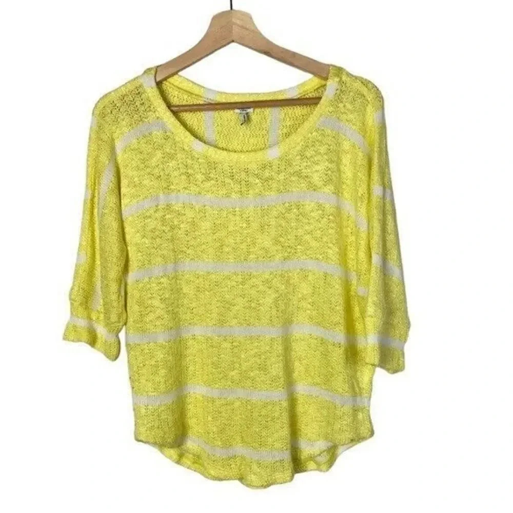 Splendid Bright Yellow Stripe Knit Half Sleeve Sweater XS